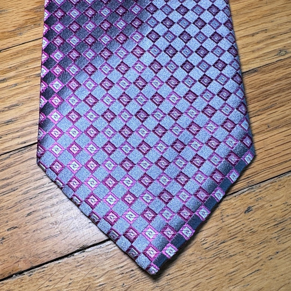 Geoffrey Beene Extra Long Tie Purple and Silver Patterned Silk